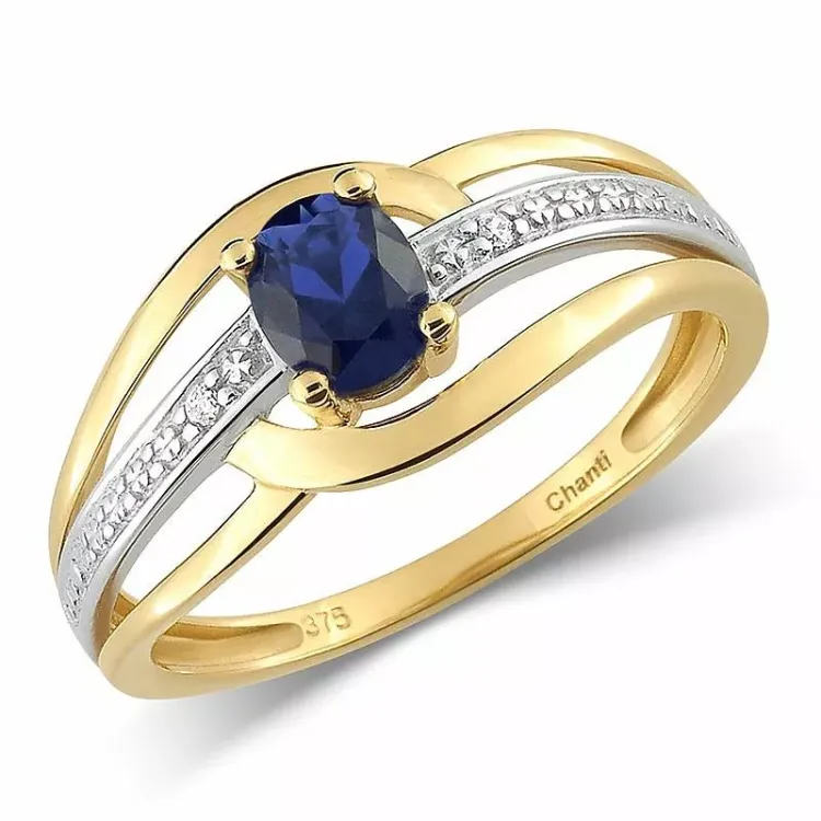 blå gull ring i 9 karat gull med rhodium
