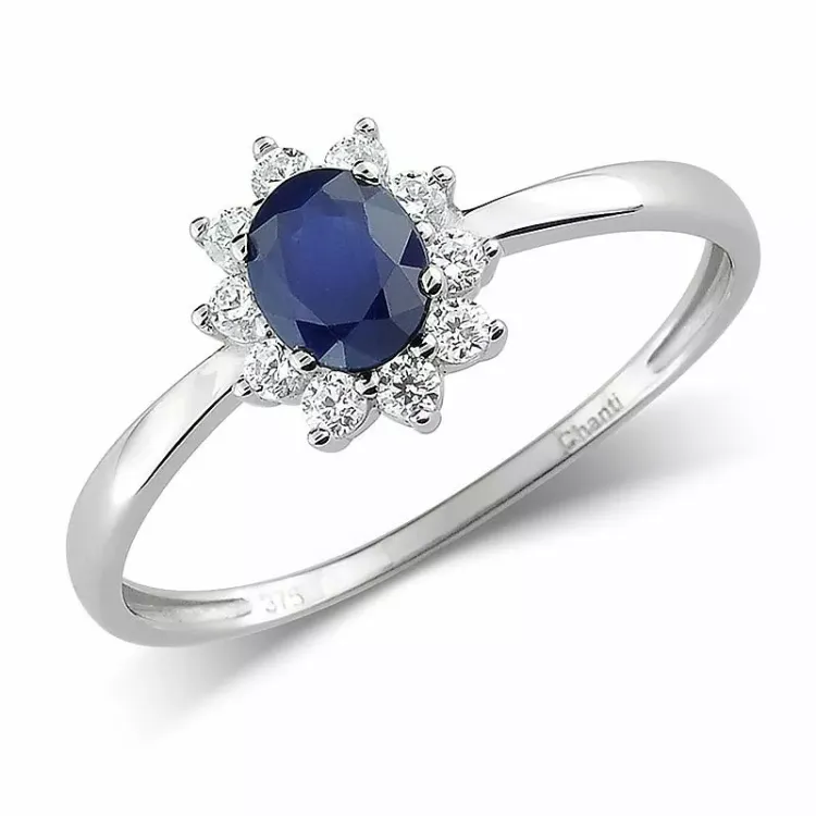 safir rosettring i 8 karat hvitt