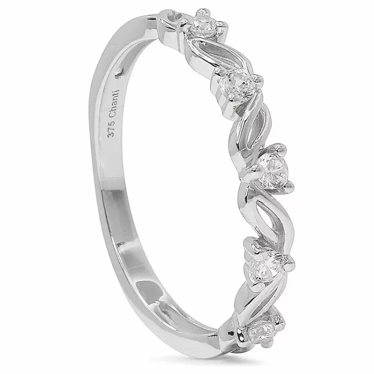 Billig hvit zirkon ring i 9 karat hvitt gull