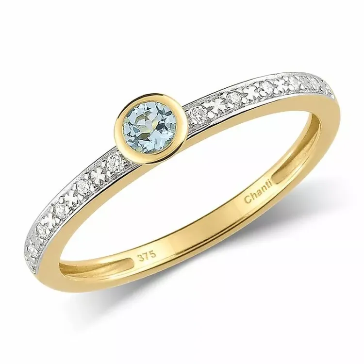Enkel topas gullring i 9 karat gull med rhodium