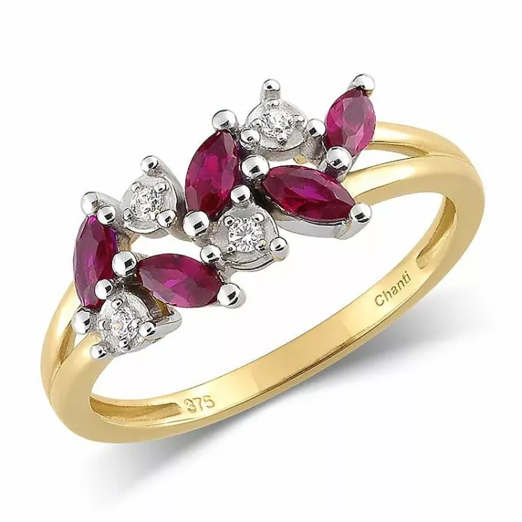 rød gull ring i 9 karat gull med rhodium
