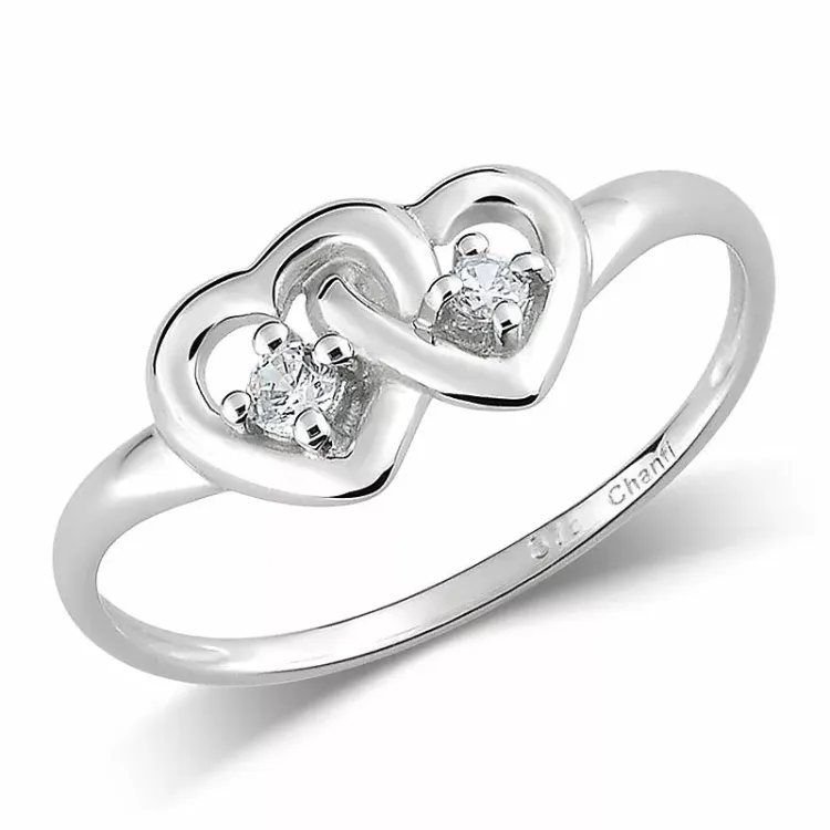 Enkel hjerte zirkon ring i 9 karat hvitt gull