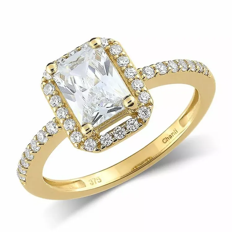 hvit zirkon ring i 9 karat gull - Gold Collection