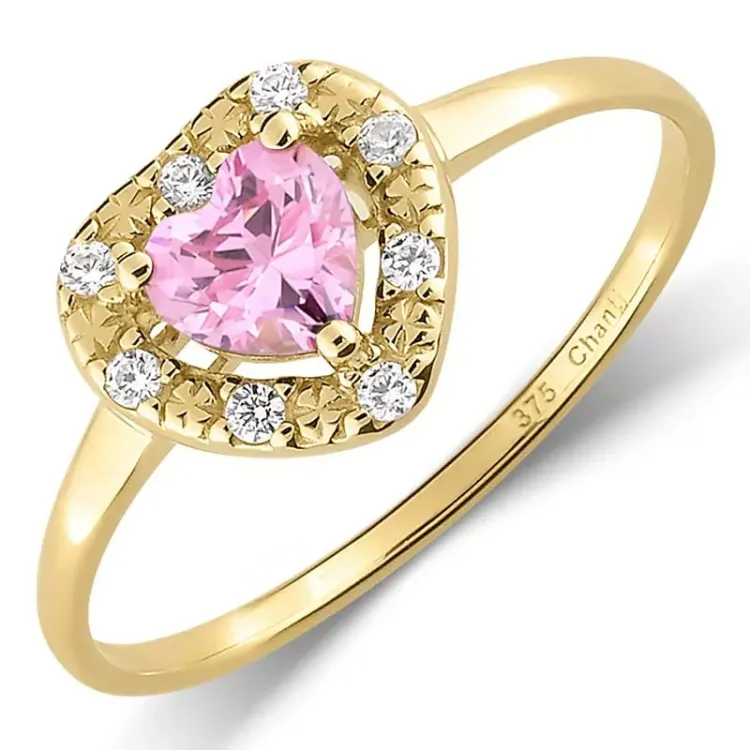 Elegant hjerte rosa zirkon ring i 9 karat gull - Gold Collection