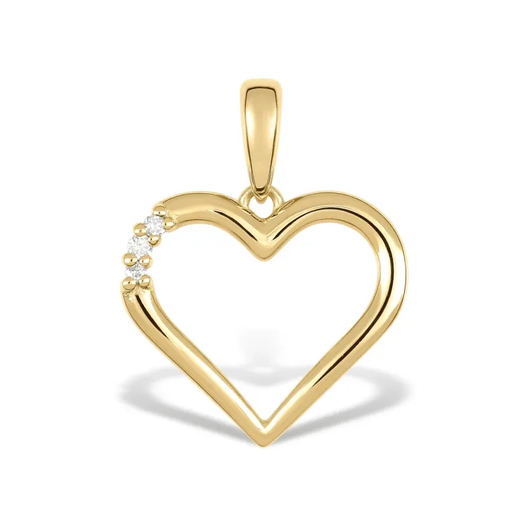 hjerte anheng i 9 karat gull med rhodium 0,036 ct