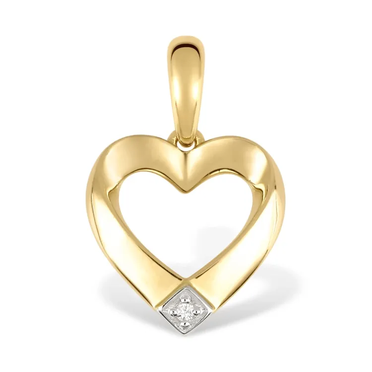 Elegant hjerte diamant anheng i 9 karat gull med rhodium 0,010 ct