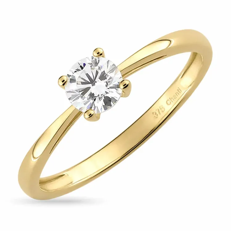 zirkon solitairering i 9 karat gull - Gold Collection