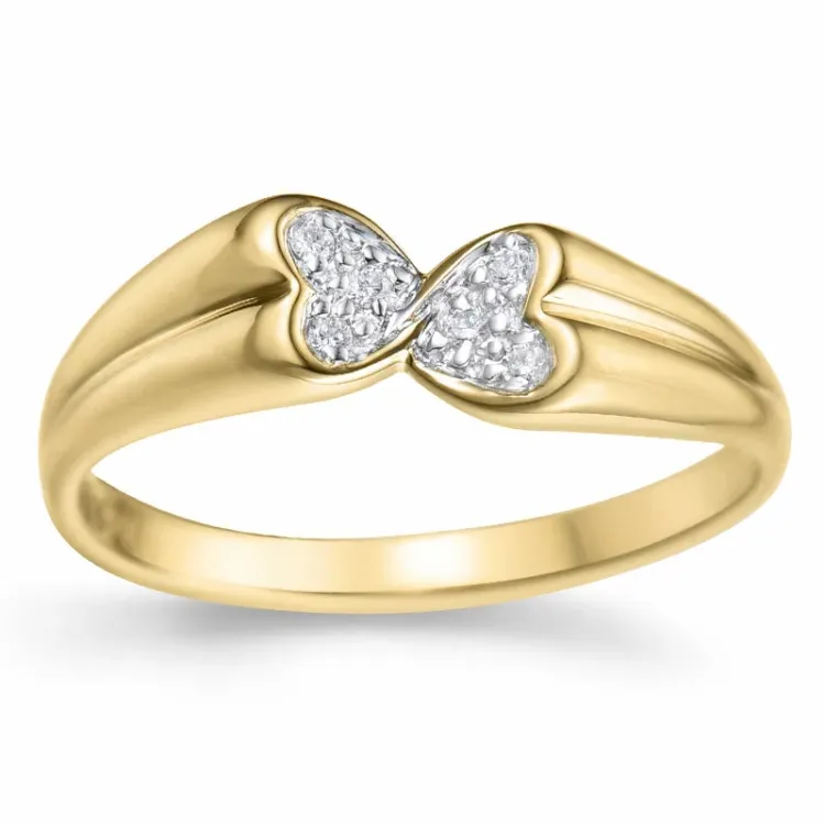 Hjerte ring i 14 karat gull 0,05 ct