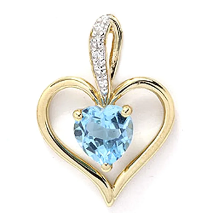 hjerte topas anheng i 9 karat gull med rhodium