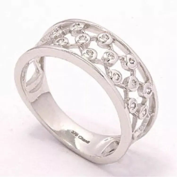 Bred zirkon ring i 8 karat hvitt