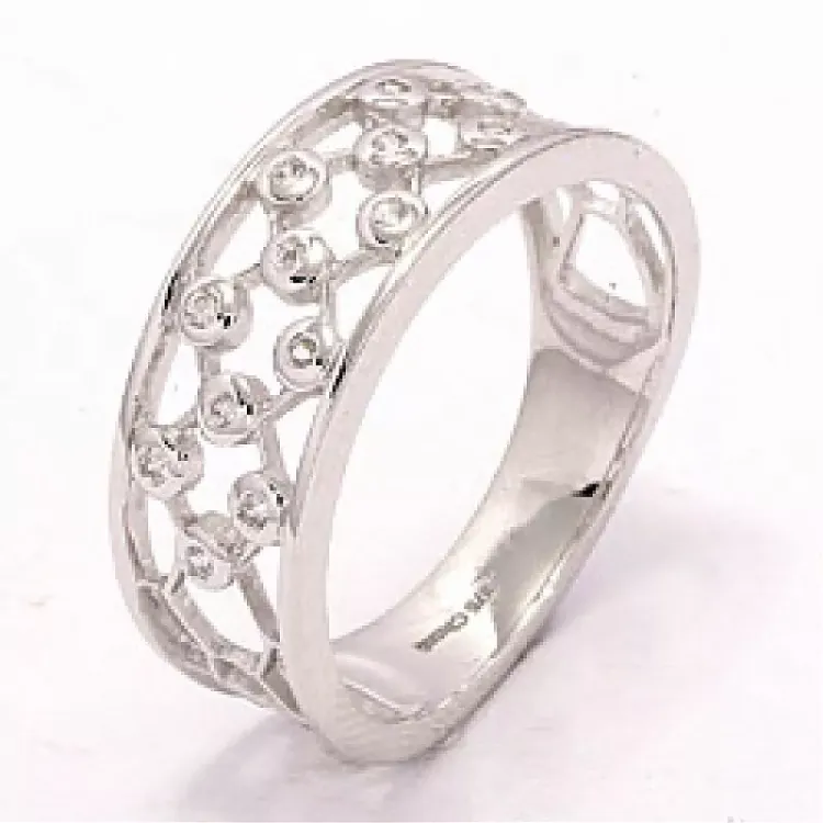 Bred zirkon ring i 8 karat hvitt