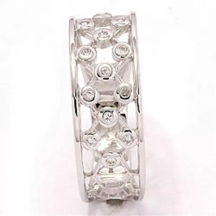 Bred zirkon ring i 8 karat hvitt