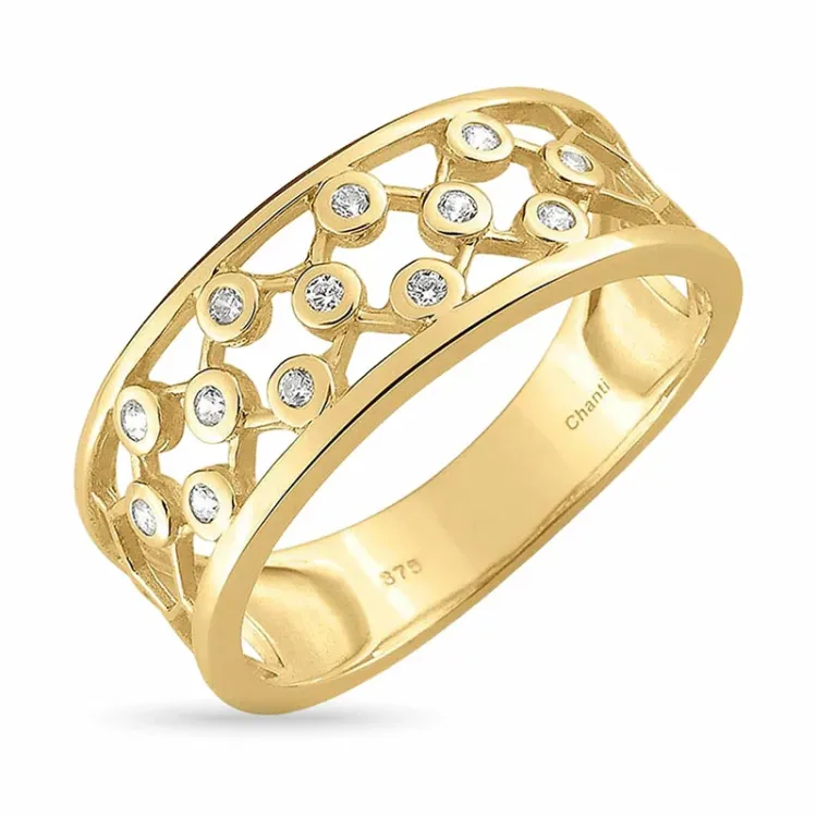 bred hvit zirkon gullring i 8 karat - Gold Collection