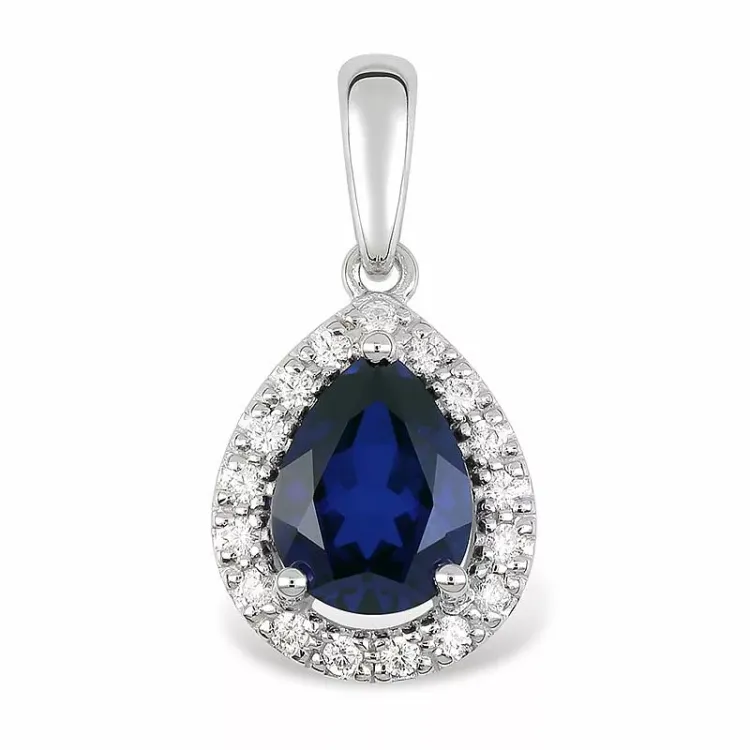 Safir rosettanheng i 9 karat hvitt gull