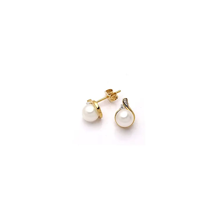 perle øredobber i 9 karat gull med rhodium med zirkon