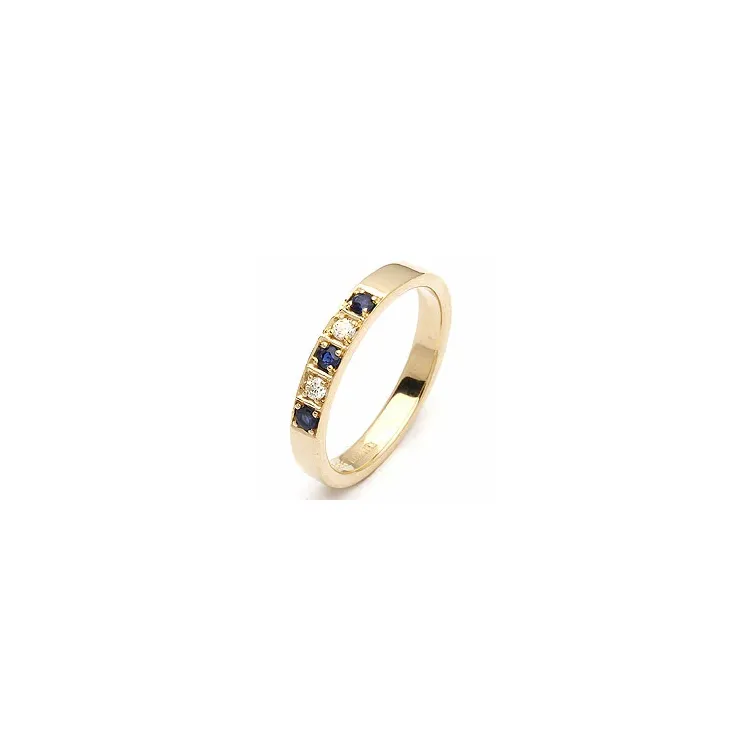 blå safir diamantring i 14 karat gull 0,06 ct 0,13 ct
