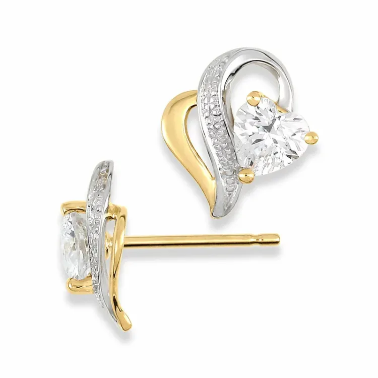 øredobber i 9 karat gull med rhodium med zirkon