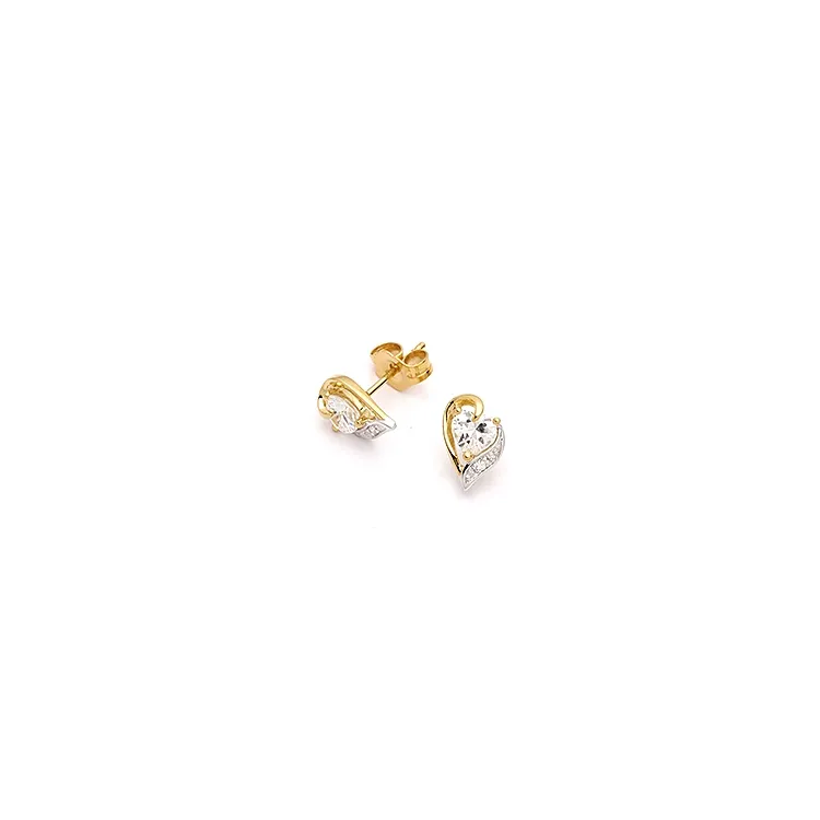 hjerte øredobber i 9 karat gull med rhodium med zirkon