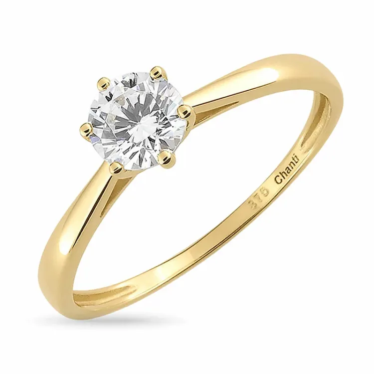 hvit zirkon solitairering i 8 karat - Gold Collection