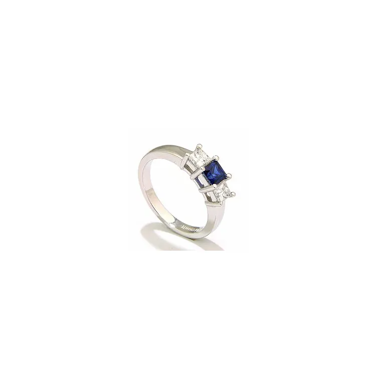 firkantet safir ring i 14 karat hvitt gull 0,52 ct 0,36 ct