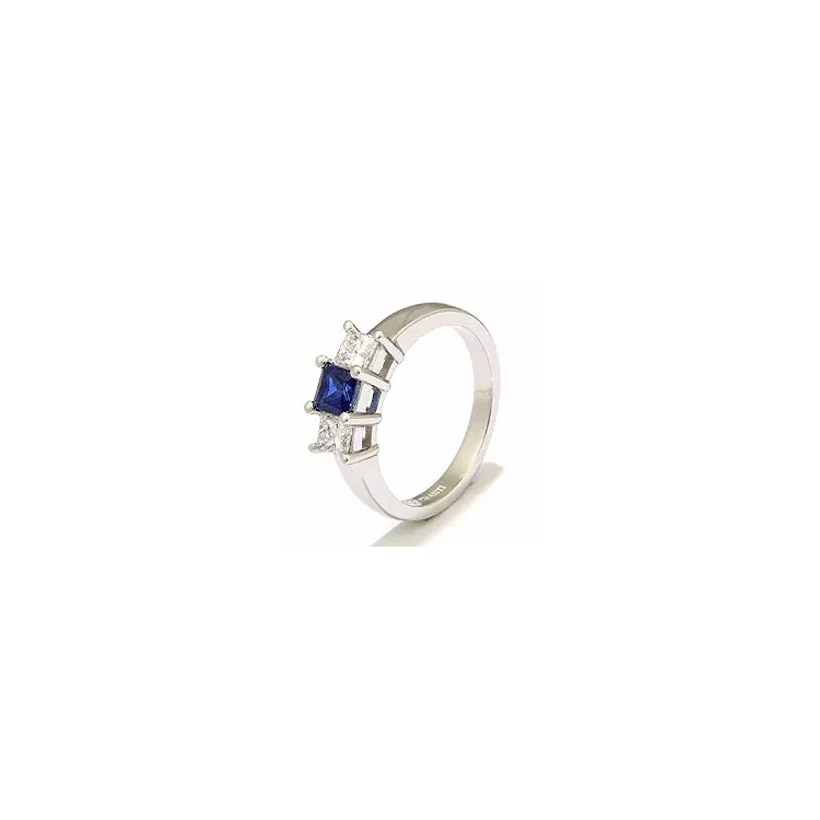 firkantet safir ring i 14 karat hvitt gull 0,52 ct 0,36 ct