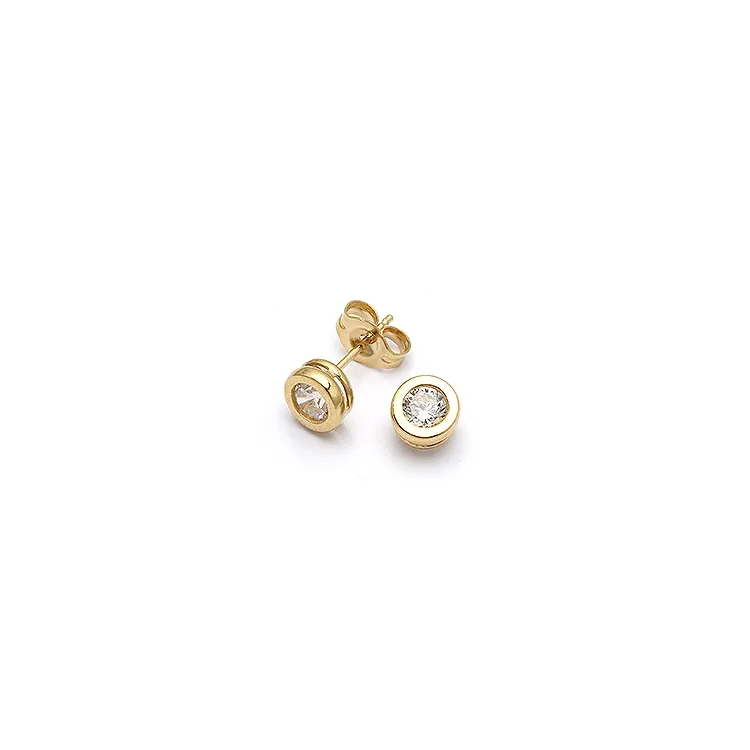 6 mm runde ørestikker i 9 karat gull med zirkoner