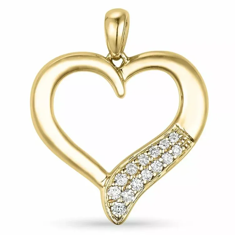 hjerte anheng i 14 karat gull 0,11 ct