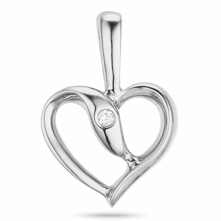 hjerte diamant anheng i 14 karat hvitt gull 0,008 ct