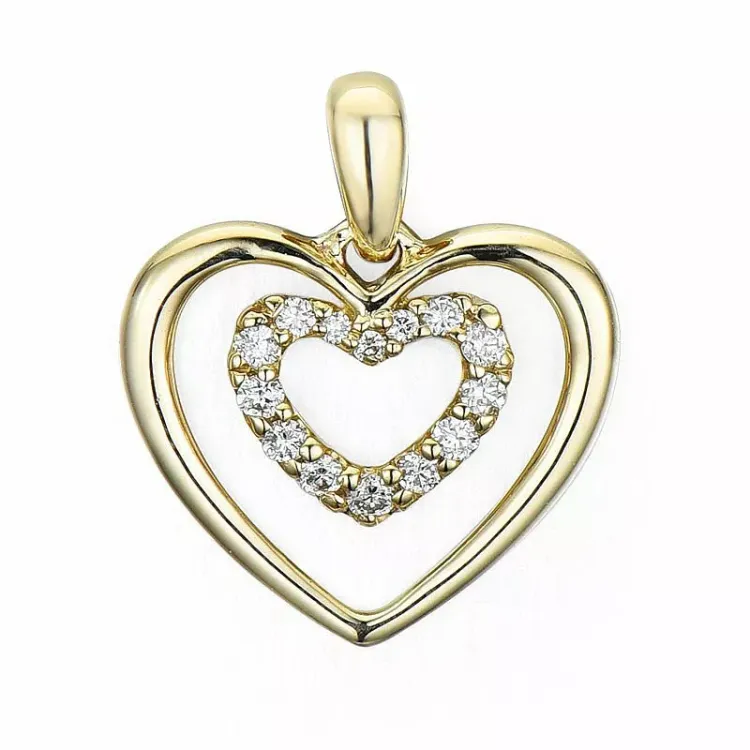 hjerte anheng i 14 karat gull 0,08 ct