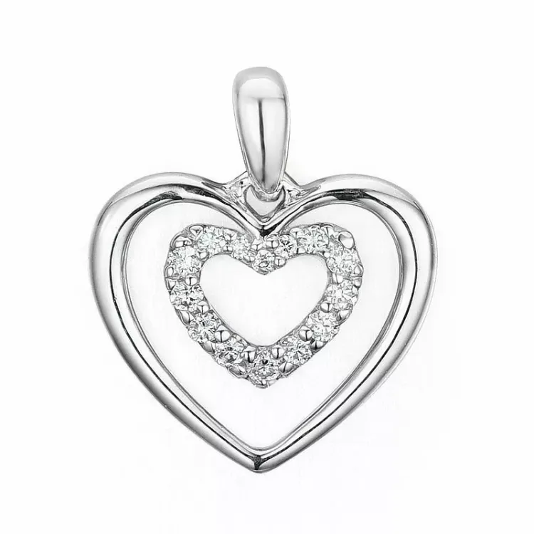 hjerte diamant anheng i 14 karat hvitt gull 0,08 ct