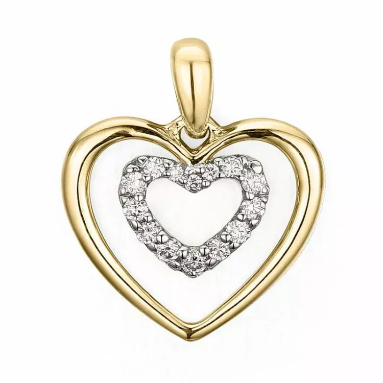 hjerte diamant anheng i 14 karat gull og hvitt gull 0,08 ct