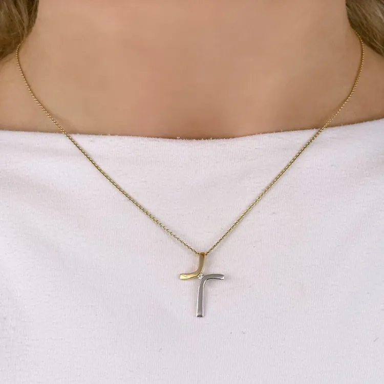 kors diamant anheng i 14 karat gull og hvitt gull 0,03 ct