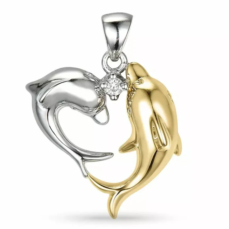 delfin diamantanheng i 14 karat gull og hvitt gull 0,04 ct