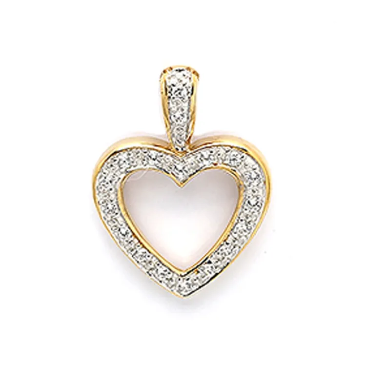 hjerte anheng i 9 karat gull med rhodium