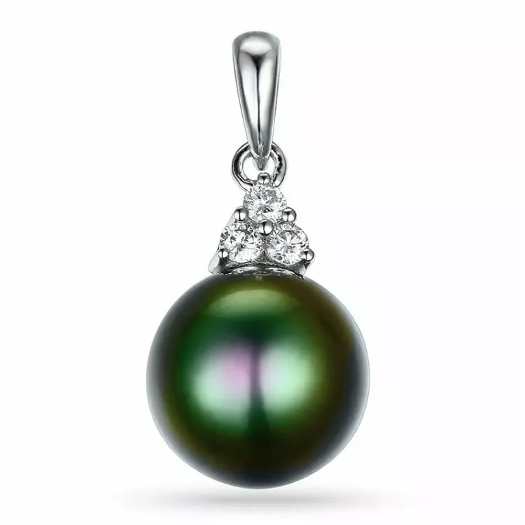 perle anheng i 14 karat hvitt gull 0,12 ct