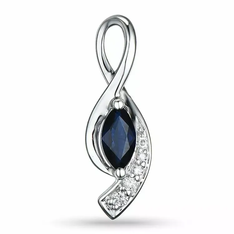 blå safir anheng i 14 karat hvitt gull 0,04 ct 0,34 ct
