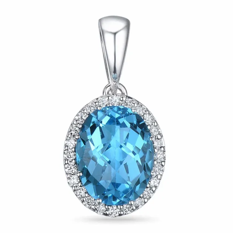 blå topas anheng i 14 karat hvitt gull 0,12 ct 2,16 ct