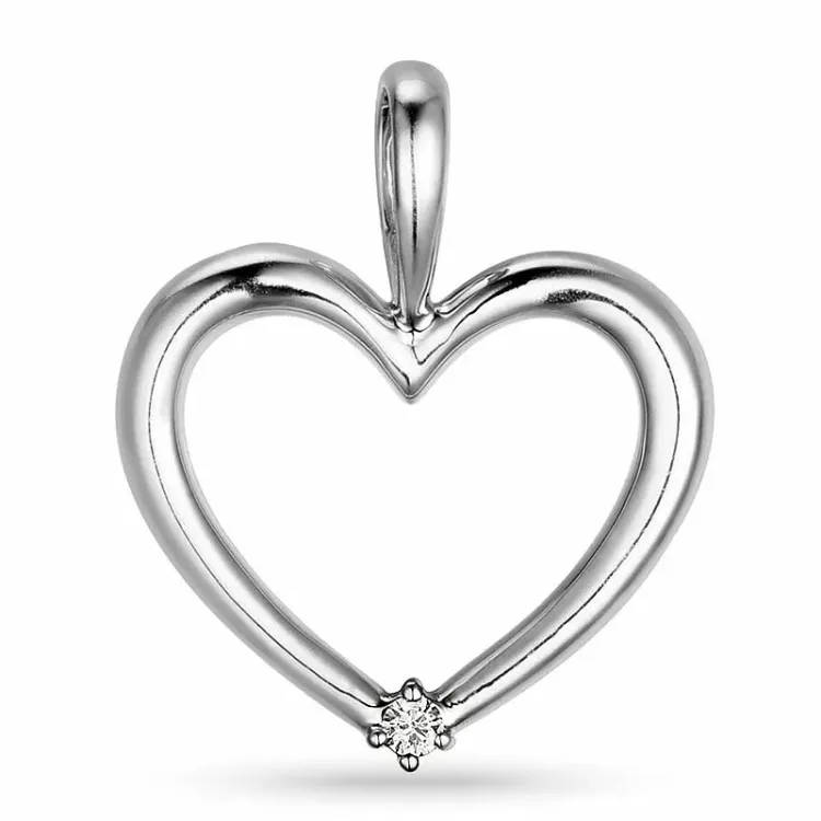 hjerte diamant anheng i 14 karat hvitt gull 0,03 ct