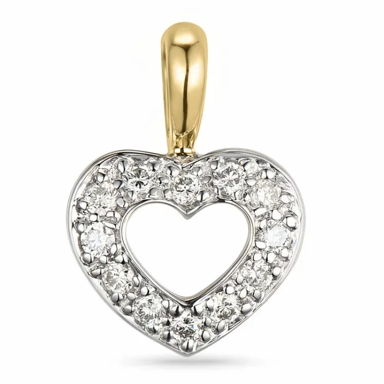 hjerte diamant anheng i 14 karat gull og hvitt gull 0,15 ct