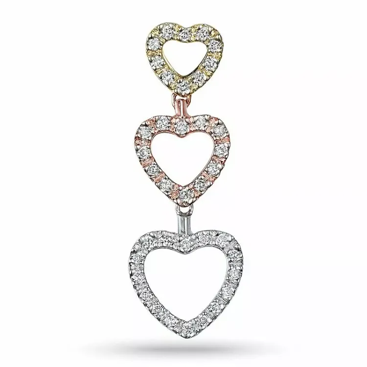 hjerte diamant anheng i 14 karat gult, hvitt og rødt gull 0,17 ct