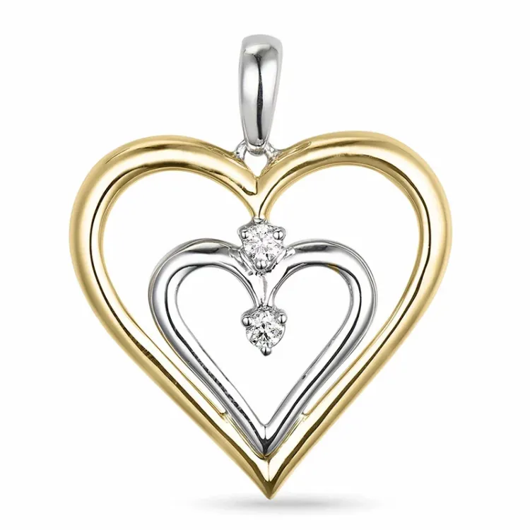 hjerte diamantanheng i 14 karat gull og hvitt gull 0,05 ct