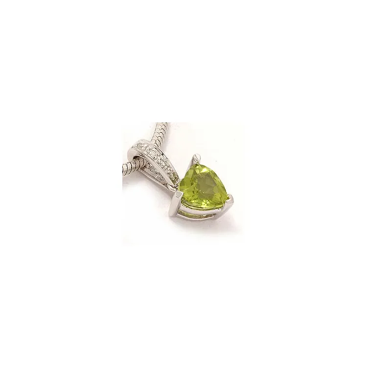 Grønn peridot diamantanheng i 14 karat hvitt gull 0,03 ct