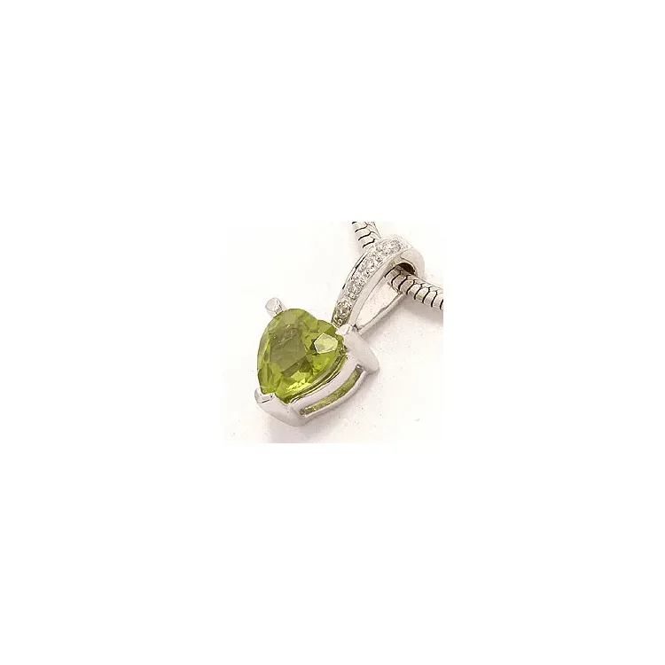 Grønn peridot diamantanheng i 14 karat hvitt gull 0,03 ct