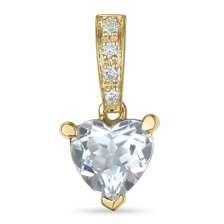 hjerte kvarts anheng i 14 karat gull 0,03 ct 0,80 ct