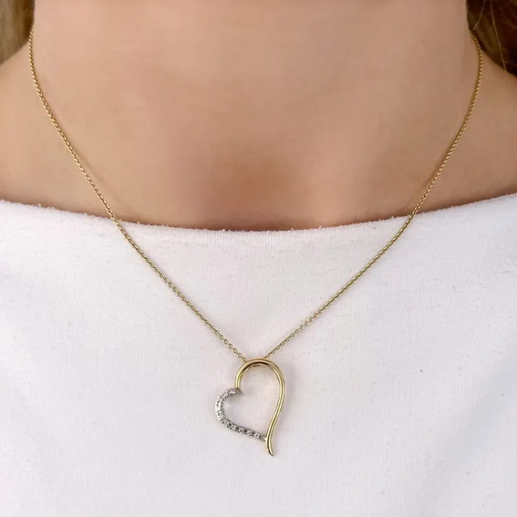 hjerte diamantanheng i 14 karat gull og hvitt gull 0,1 ct