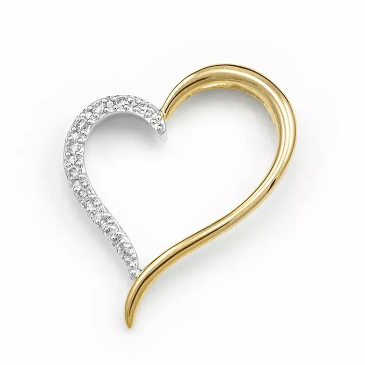 hjerte diamantanheng i 14 karat gull og hvitt gull 0,1 ct