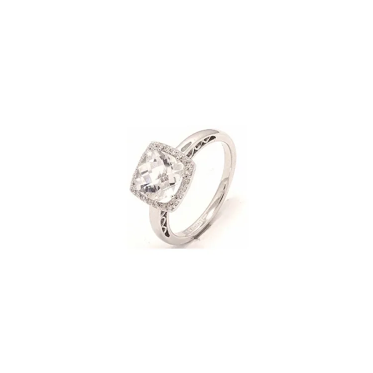 firkantet kvarts diamantring i 14 karat hvitt gull 0,12 ct 2,00 ct