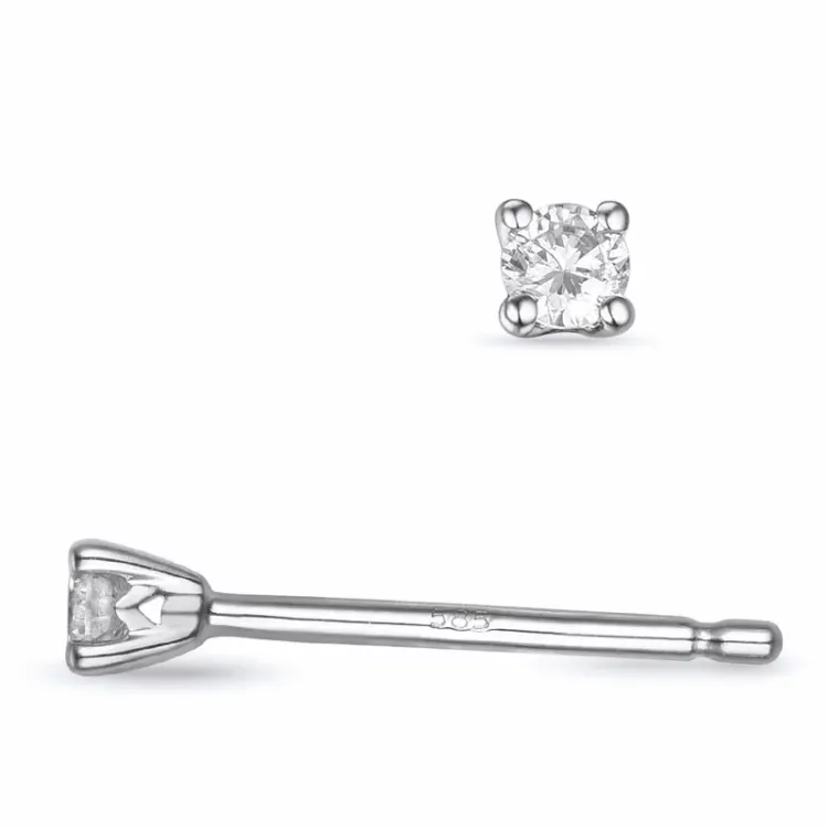2 x 0,05 ct solitaireørepynt i 14 karat hvitt gull med diamant