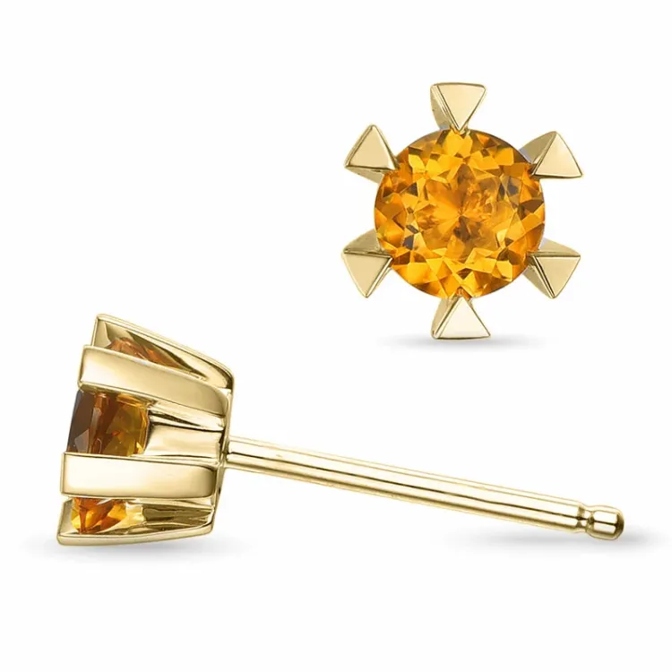 2 x 0,25 ct solitaireørepynt i 14 karat gull med citrin