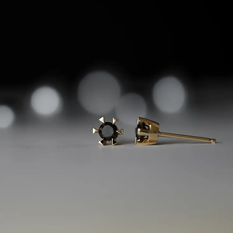 2 x 0,21 ct svart solitaireørepynt i 14 karat gull med svart diamant